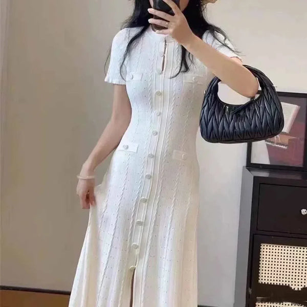 Elegantes Nouvelle Strickkleid Sommer Chic